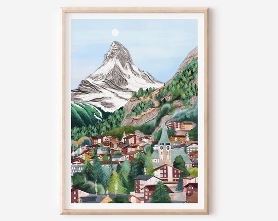 Switzerland Summer Travel Poster, Zermatt Art Print