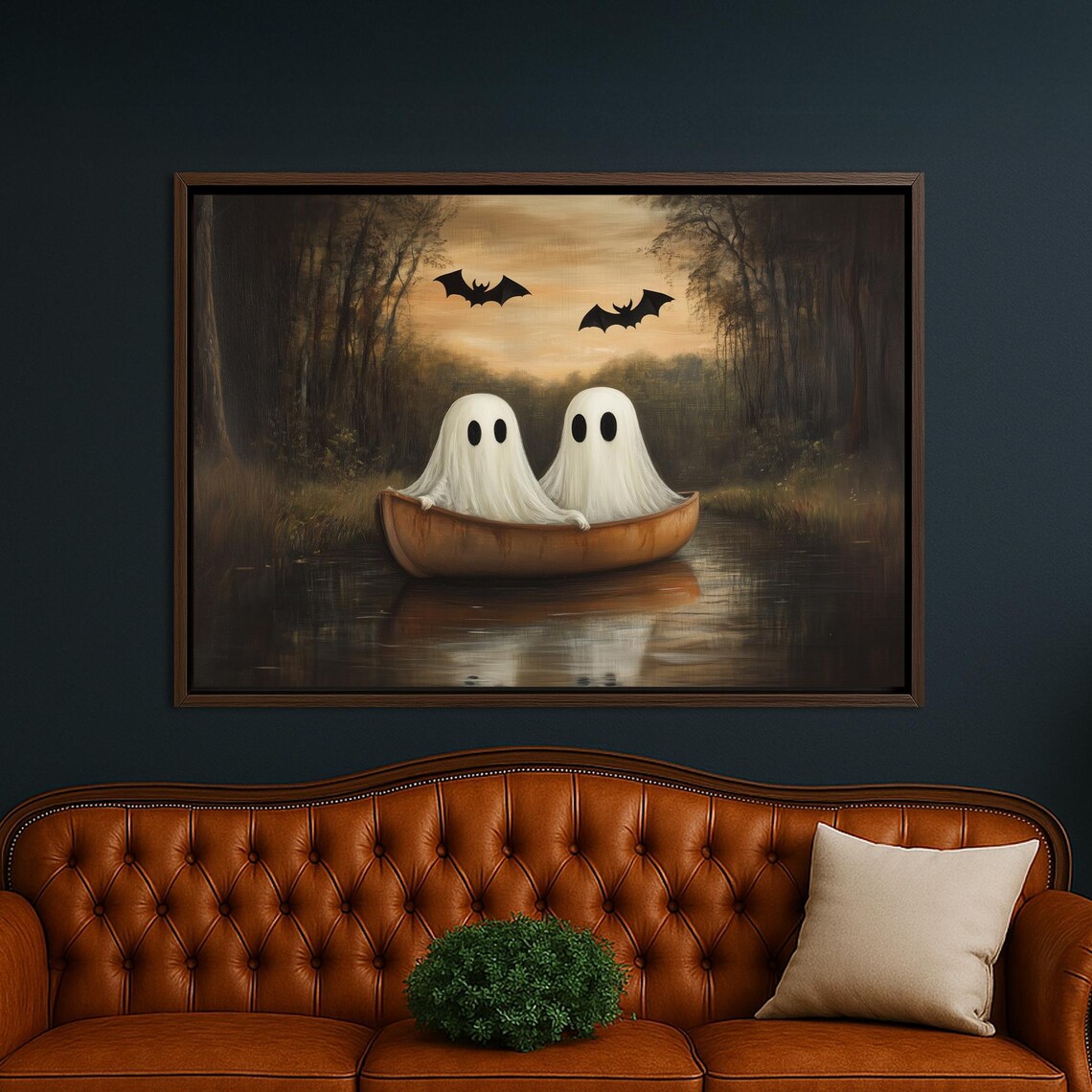 Ghosts In Canoe Canvas Wall Art Spooky Haunted Forest Halloween Decor
