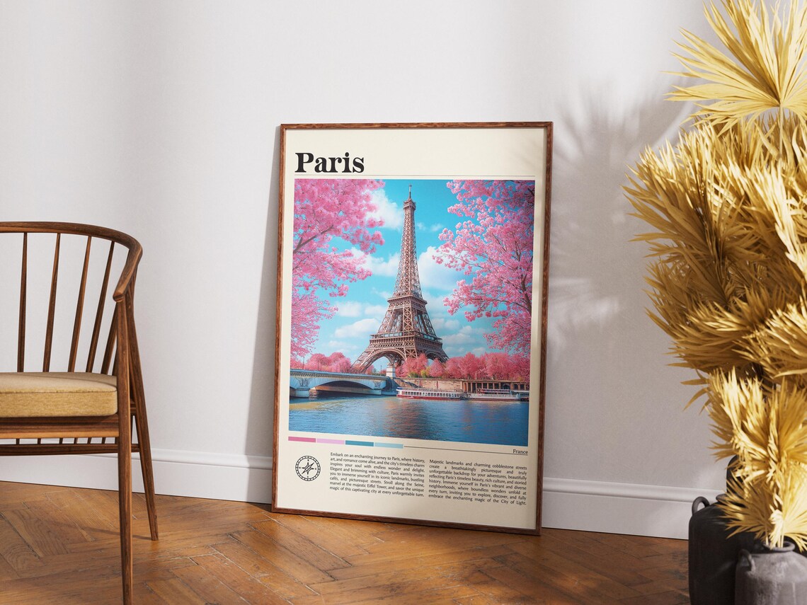 Paris Eiffel Tower Spring Cherry Blossom Blooms Seine Travel Poster - Image 4