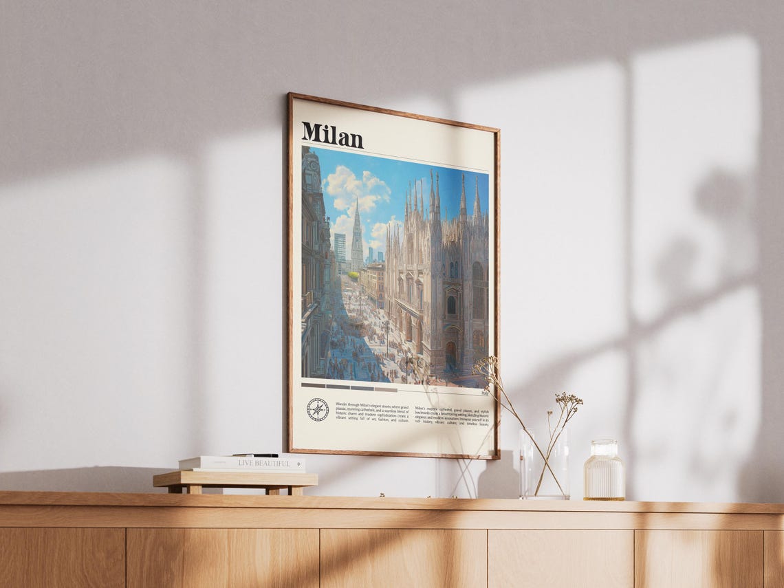 Milan City Italy Travel Print Italy Travel Print Travel Wall Art City Map Print Travel Poster Travel Art Gift Europe Travel Home Decor - Image 3