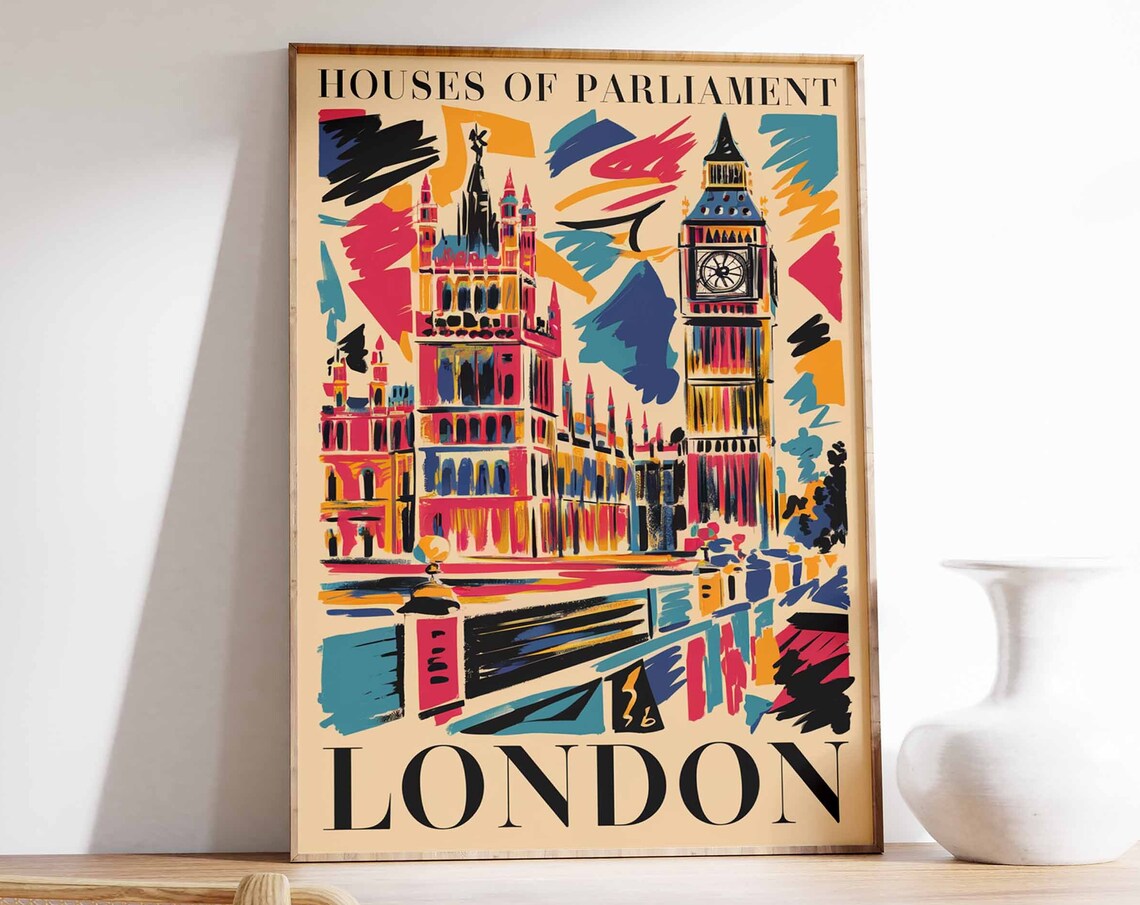 Houses of Parliament Big Ben Pop Art Colorful London Travel Poster