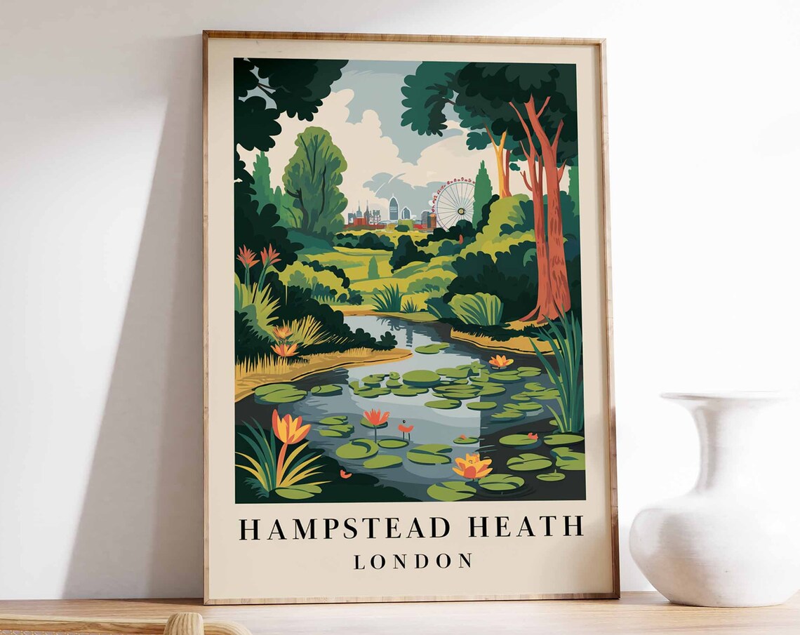 Hampstead Heath Poster London Print London Art London Poster London Travel Print William Morris Print Retro London Art