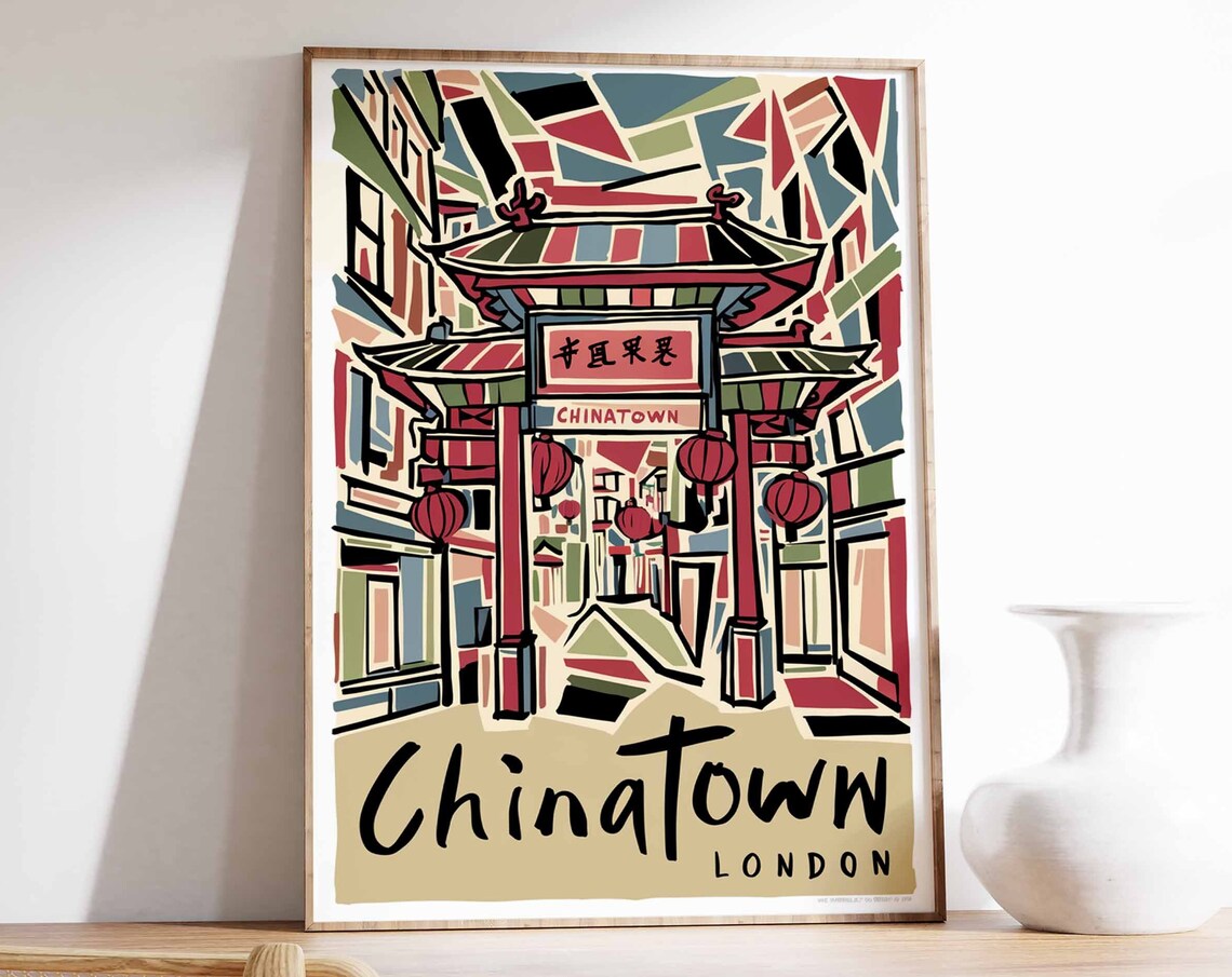 Chinatown London Festive Chinese Gate Arch Red Lanterns Art Poster