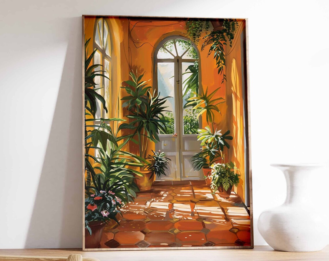 Sunlit Orangery Greenhouse Conservatory Interior Botanical Poster