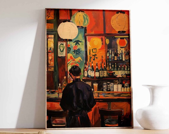 Japanese Izakaya Bar Lanterns Painting Poster Tokyo Nightlife Bar Scene