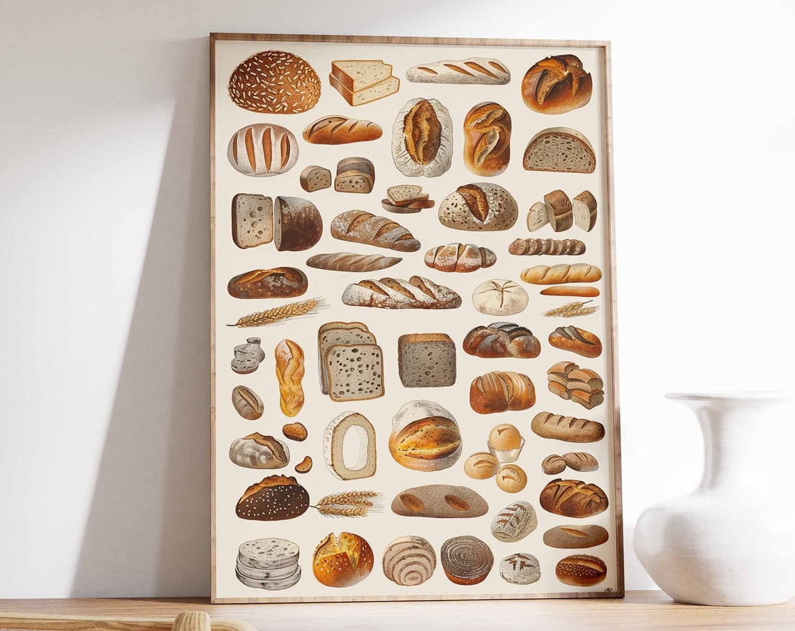 Fine Line Bread Collection Illustrated Bakery Kitchen Poster Art