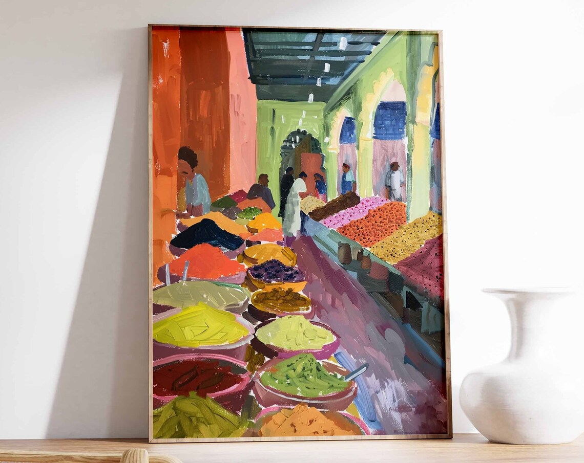 Indian Covered Spice Bazaar Colorful Spice Mounds Art Poster