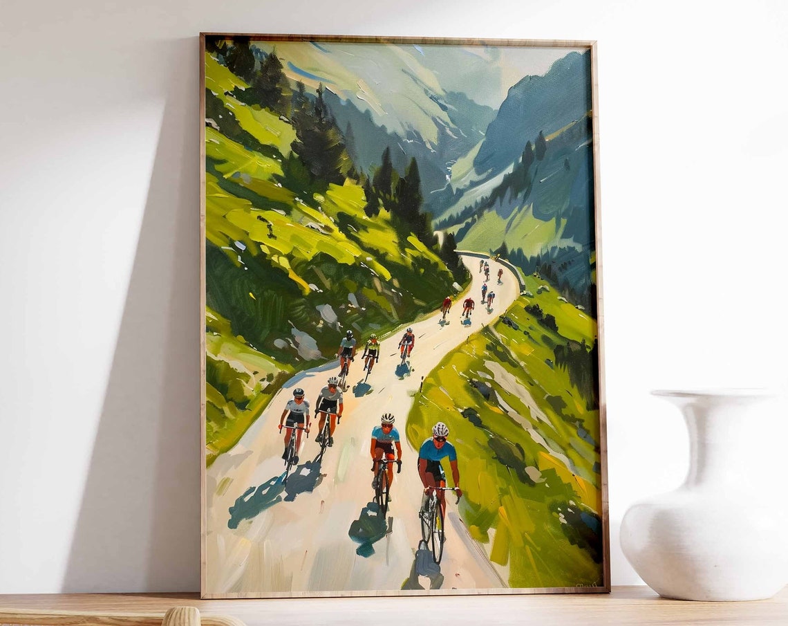 Cycling Peloton Climbing Sunlit Mountain Pass Road Racing Poster