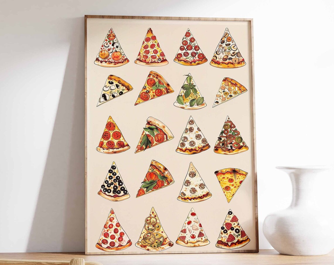 Hand Drawn Pizza Slice Collection Kitchen Poster Pizzeria Decor Art