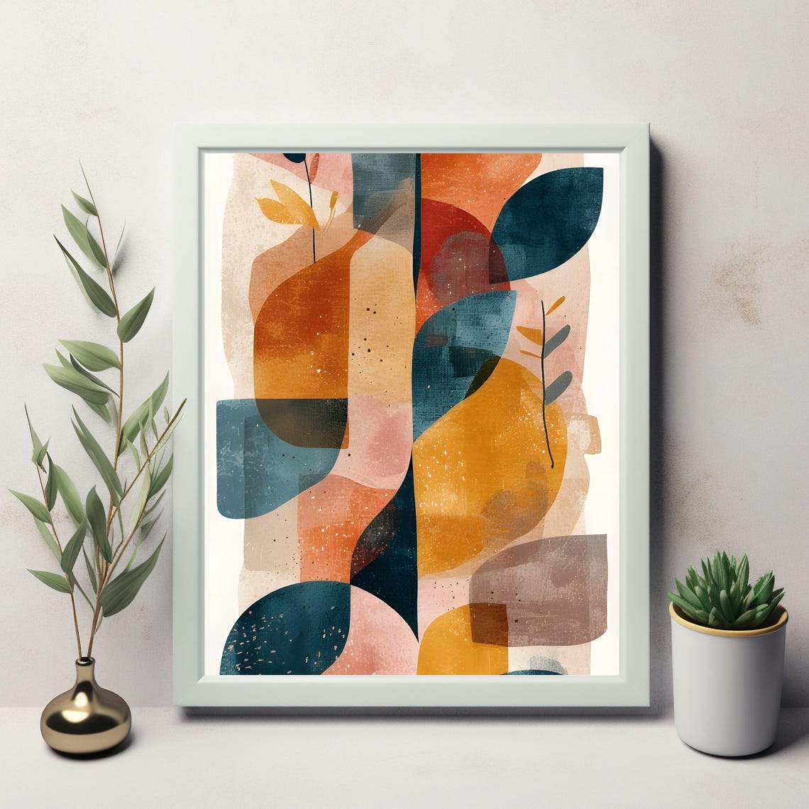 Warm Terracotta Teal Organic Shapes Midcentury Abstract Modern Poster