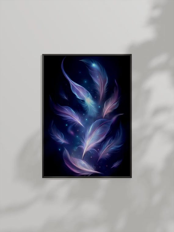 Mystical Feather Wall Art Dreamy Night 23 Iso Sizes Ethereal Boho Bedroom Decor