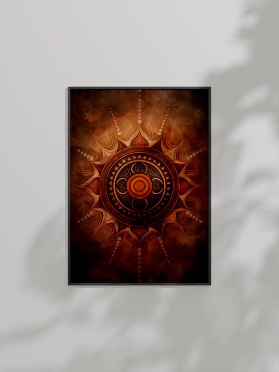 Tribal Sun Mandala Copper Brown Boho Celestial Mystical Wall Art