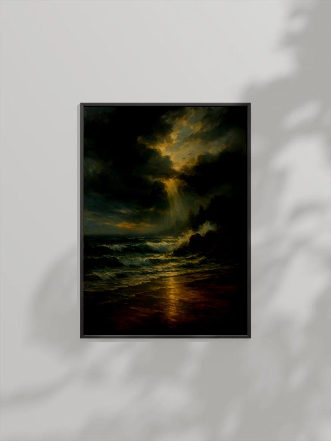 Stormy Ocean Sunset Classical Oil Painting Dramatic Dark Waves Poster