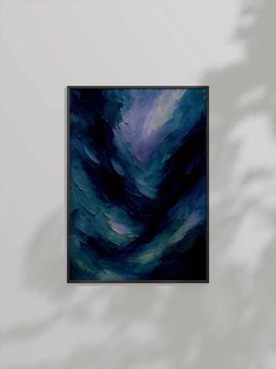 Abstract Blue Violet Textured Brushstroke Wall Art Moody Oceaninspired Painting Modern Decor