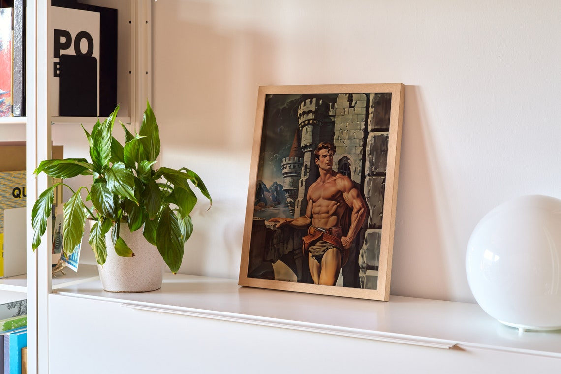 Shirtless Muscular Hero by Medieval Castle Vintage Pulp Art Poster - Image 3