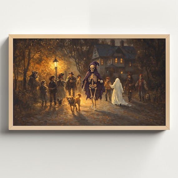 Skeleton Dog Trick Or Treat, Vintage Halloween Art Print