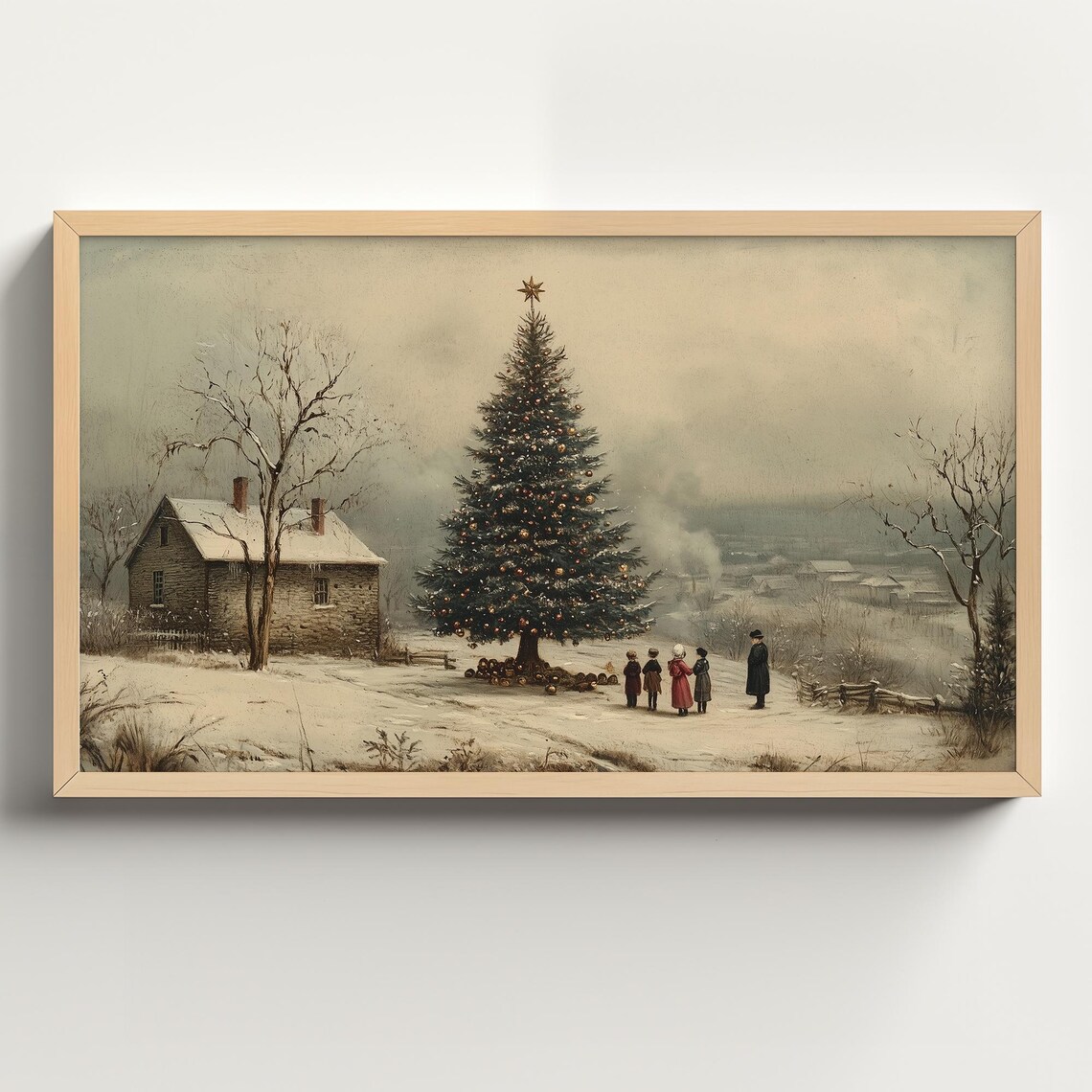 Vintage Christmas Tree Oil Painting, Holiday Art Print