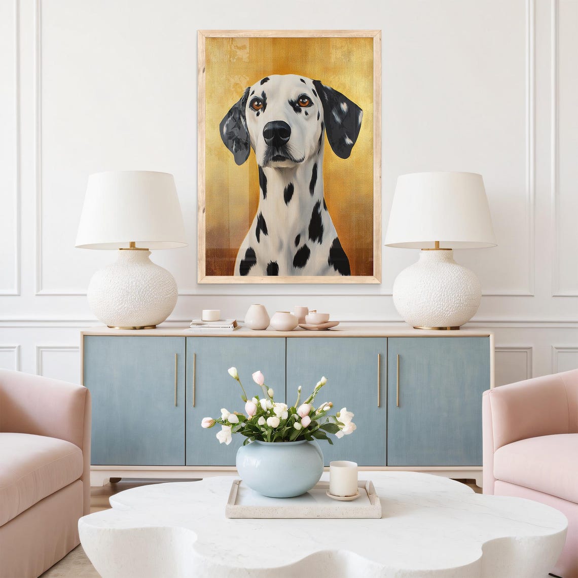 Dalmatian Dog Portrait on a Gold Background Vintage Style Art Print - Image 5