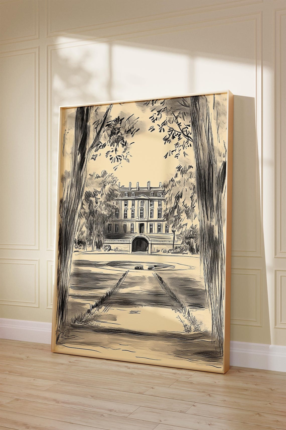 Vintage English Royal Garden Drawing Landscape Sketch Print Palace Wall Art Sketch Minimalist Sketch Neutral Vintage Sketch Ca1108