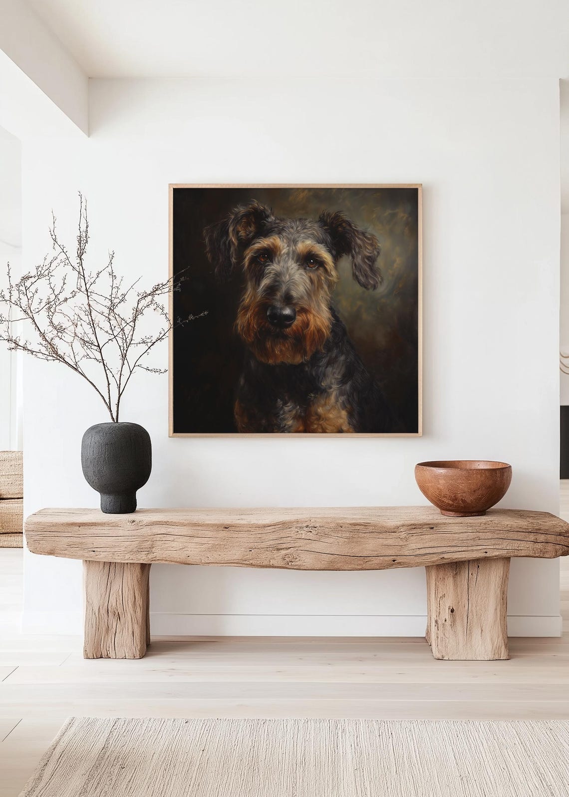Airedale Terrier Vintage Dog Painting Antique Pet Portrait Mid Century Modern Original Art Print Large Oil Painting Dog Wall Art 1136