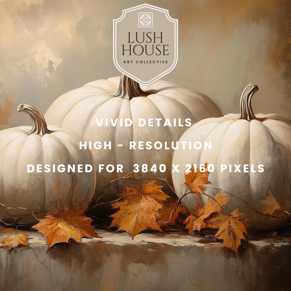 Fall Leaves and Pumpkin Still Life, Vintage Art Print - Image 3