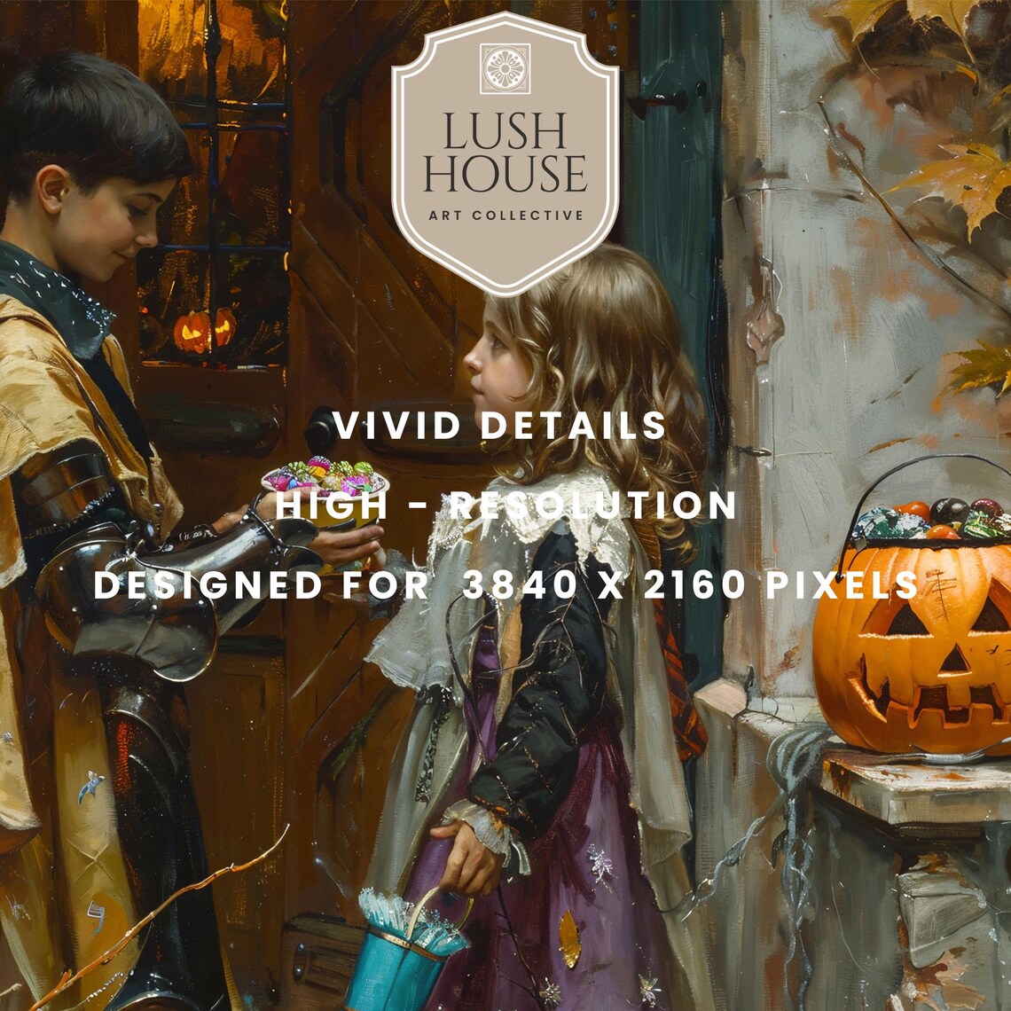 Children in Costume Trick or Treating in a Vintage Halloween Poster - Image 3