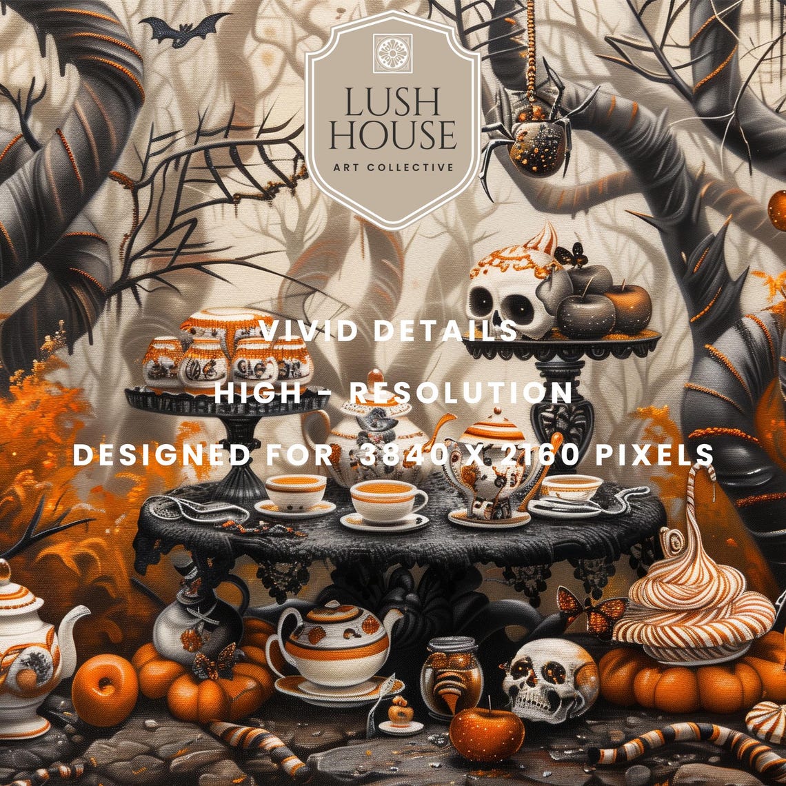 Gothic Tea Party Tablescape in Twisted Forest With Skeletons Poster - Image 3