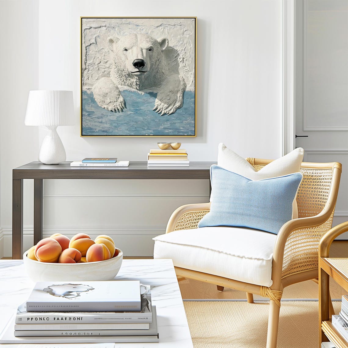3D Textured Polar Bear Emerging From Icy Blue Arctic Water Poster - Image 2