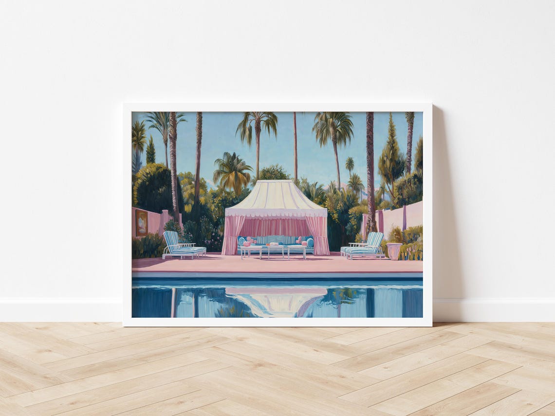 Palm Springs Pink Poolside Cabana Palm Trees Summer Resort Art Poster - Image 3