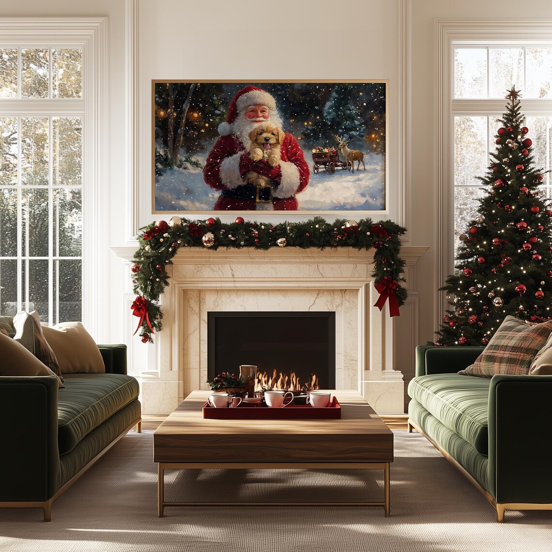 Santa Holding Puppy Dog Christmas, Vintage Holiday Art Print - Image 5