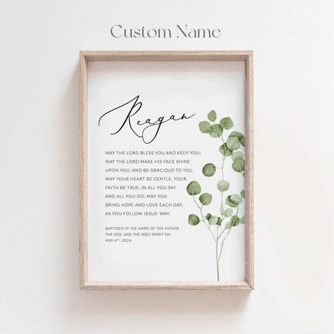 Personalized Baptism Print Custom Name Eucalyptus Blessing Keepsake - Image 4