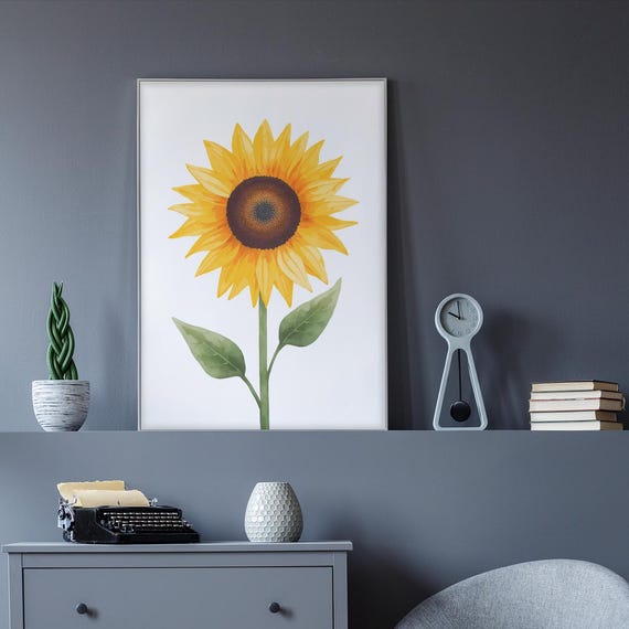 Sunflower Wall Art Yellow Flower Botanical Poster Summer Floral Print Rustic Farmhouse Decor Nature