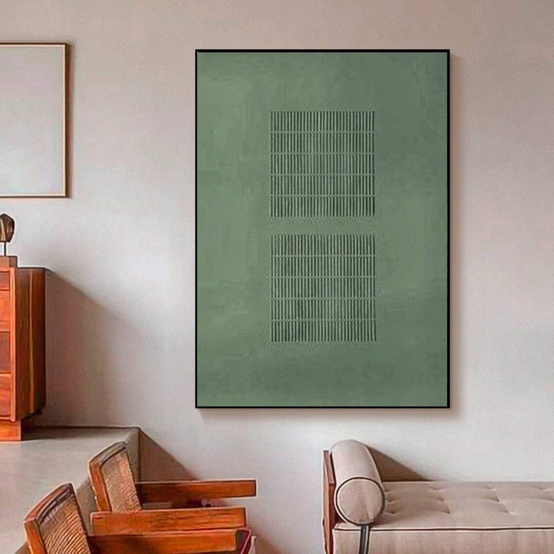 Wabi-Sabi Green Minimalist Textured Art Print - Image 3