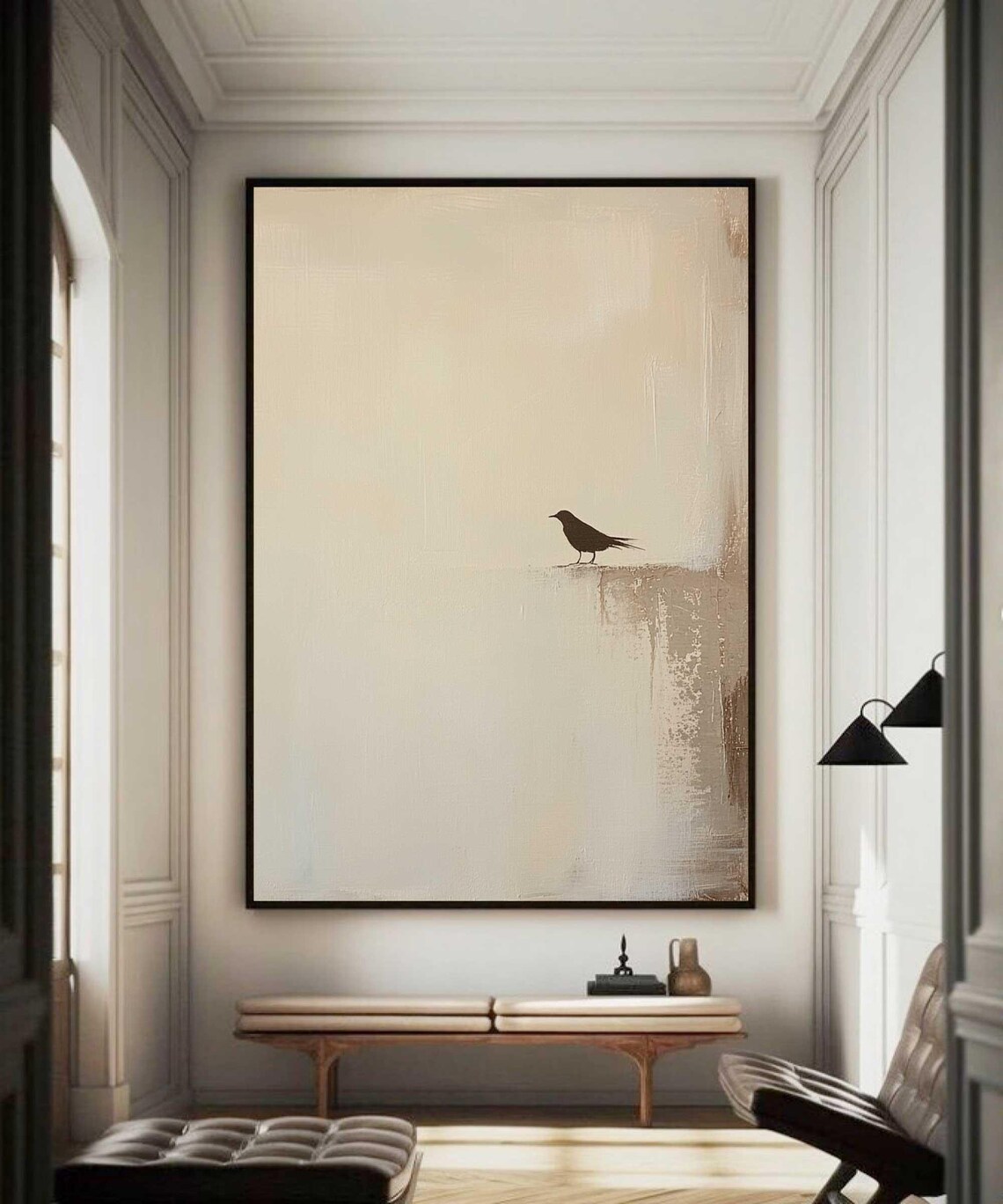 Minimalist Bird Abstract Painting, Beige Art Print - Image 3