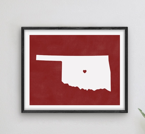 Norman Oklahoma State Map Heart Silhouette Crimson Minimal Poster
