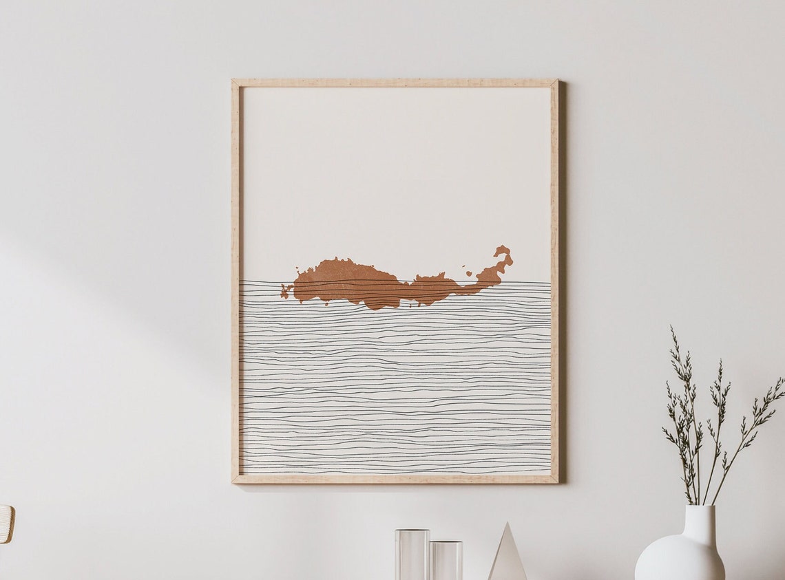 Long Thin Island Map Terracotta Silhouette Boho Travel Poster
