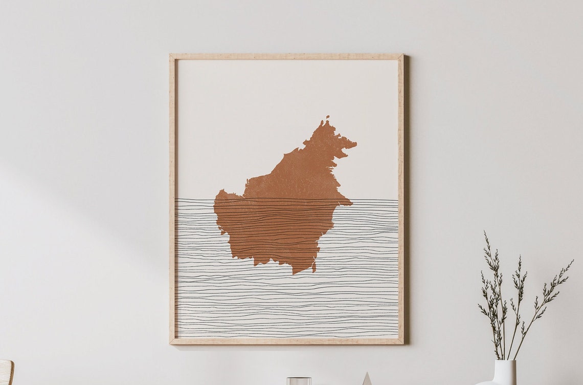 Borneo Island Boho Minimal Terracotta Silhouette Line Art Poster