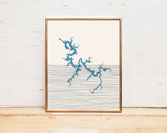 Minimalist Hiwassee Lake Map Art Boho Lakehouse Decor Poster