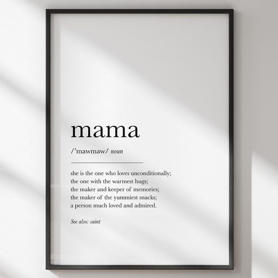 Mama Definition Mother Gift Gifts For Mom Birthday Grandma Grandpa Grandmother Mothers Day Print Wall Decor