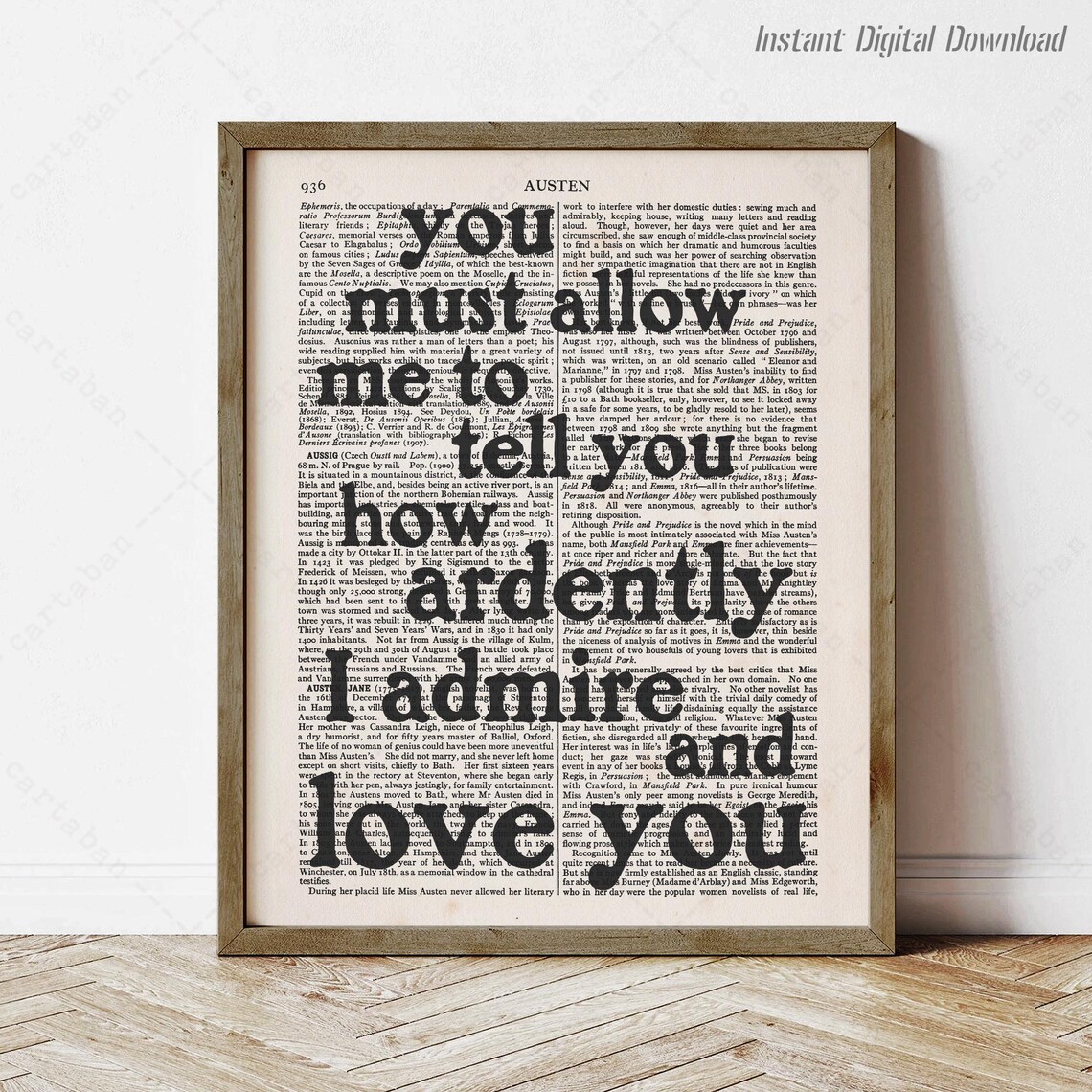 Jane Austen You Must Allow Me To Tell You How Ardently Quote Poster