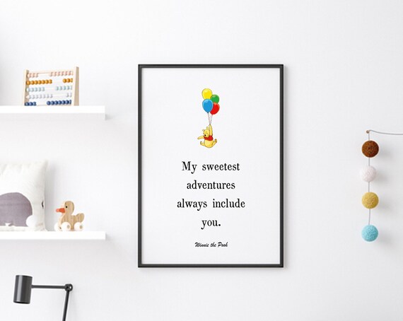 Winnie The Pooh Sweetest Adventures Balloon Quote Kids Room Poster