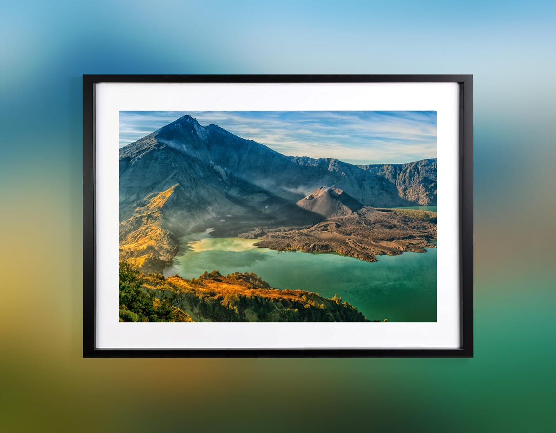 Golden Sunrise Over Mount Rinjani Crater Lake Lombok Indonesia Poster