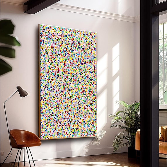 Colorful Dot Abstract Art Vertical Painting Modern Wall Decor Bold Polka Dot Artwork Vibrant Contemporary Home Decor Narrow Art