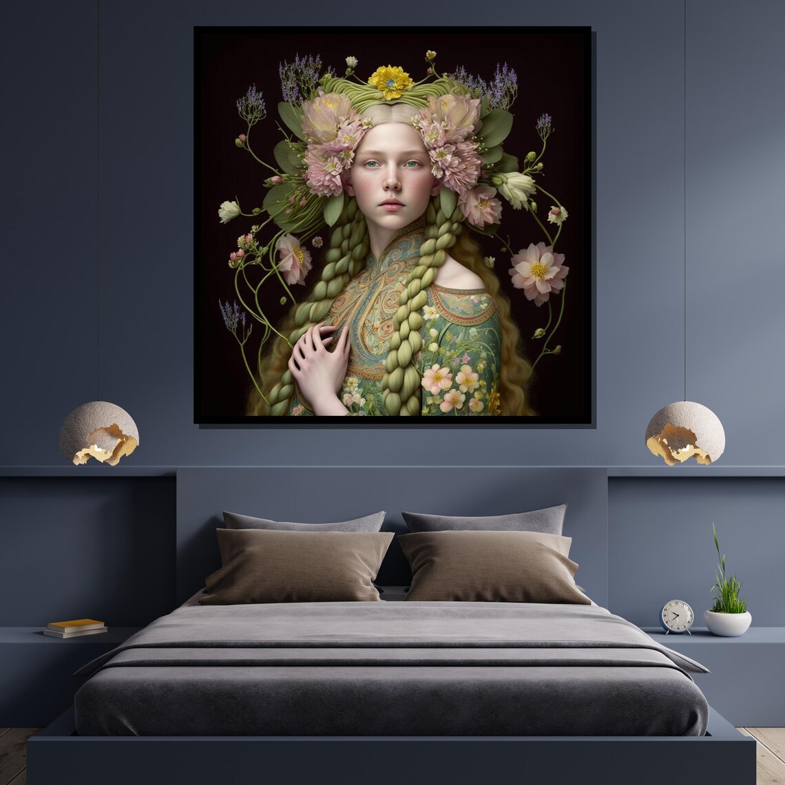 Floral Goddess Ethereal Woman Braided Hair Fantasy Botanical Art Print