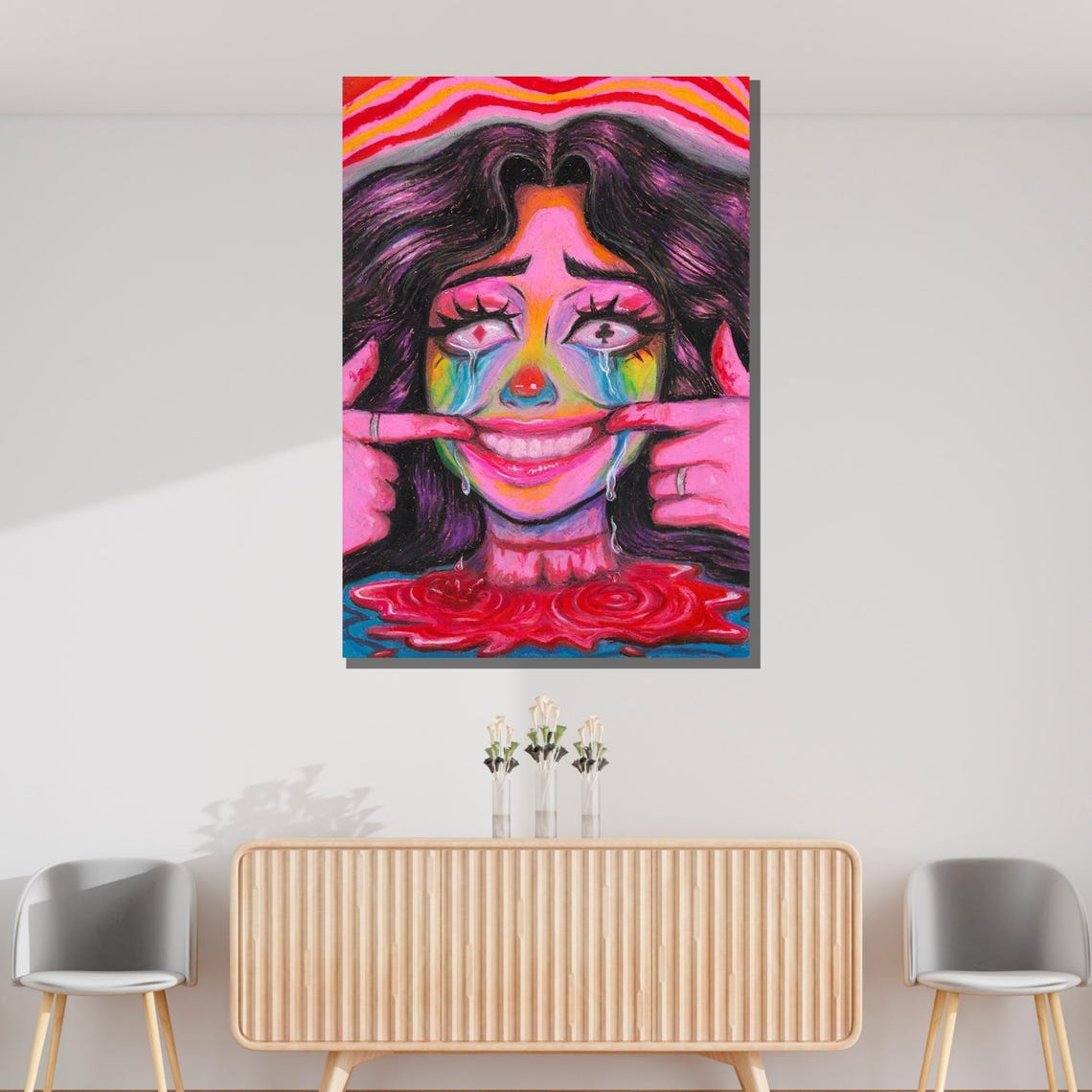 Crying Clown Psychedelic Emotional Neon Portrait Vivid Pop Art Print - Image 3