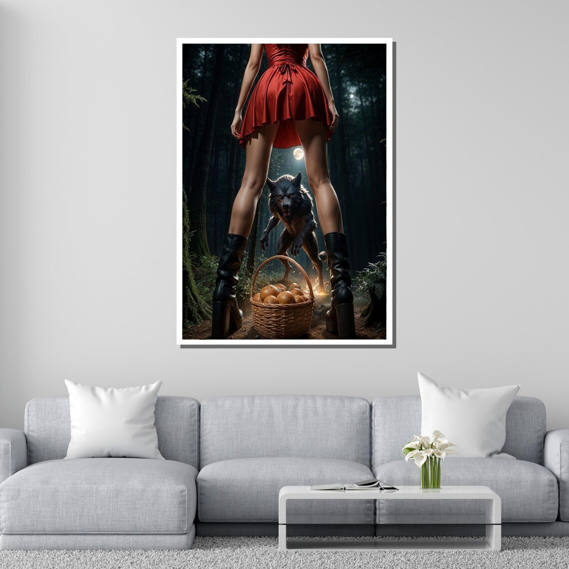 Red Riding Hood Wolf Forest Moonlit Dark Fantasy Pin Up Style Art Poster - Image 2