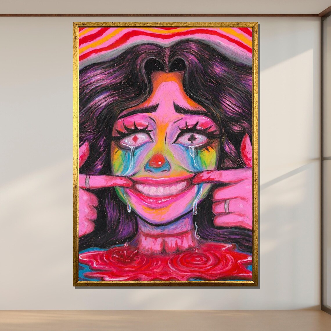 Crying Clown Psychedelic Emotional Neon Portrait Vivid Pop Art Print - Image 2