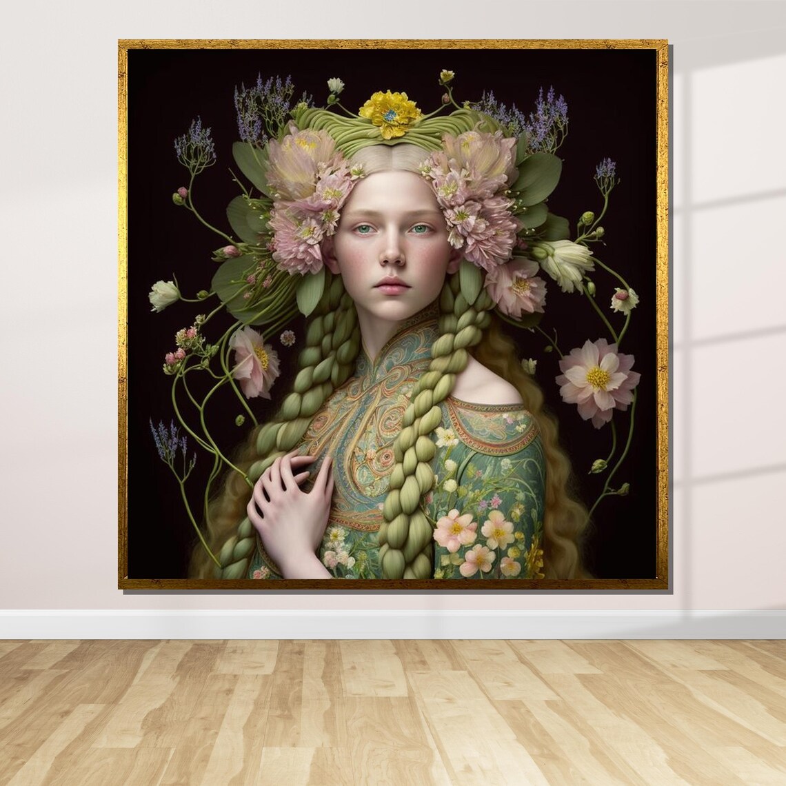 Floral Goddess Ethereal Woman Braided Hair Fantasy Botanical Art Print - Image 2