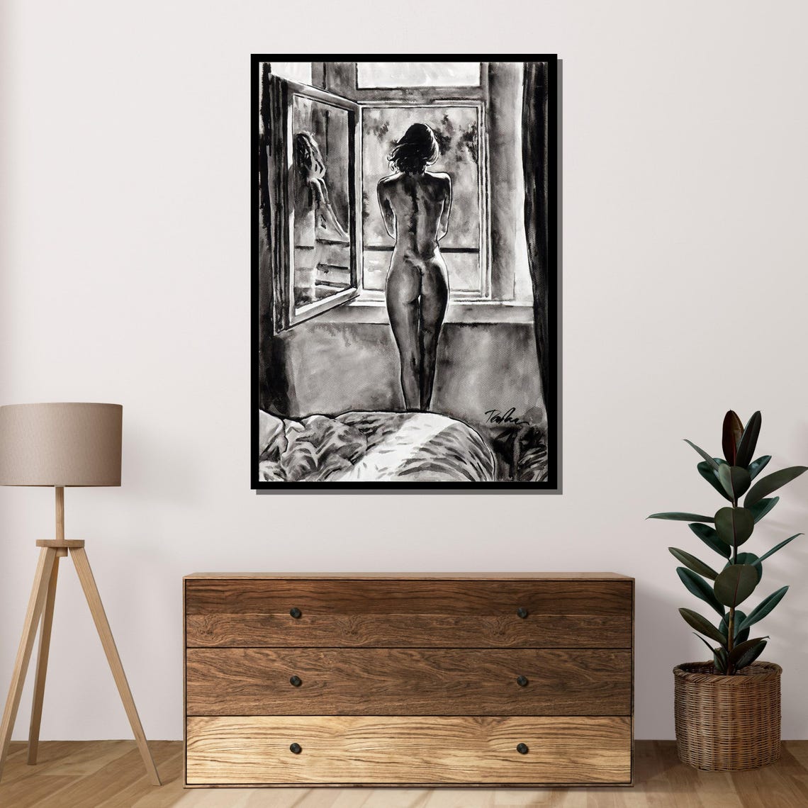 Monochrome Nude Intimate Window Scene Black And White Female Art Sensual Figurative Print Artistic Nude Wall Decor Ready To Hang - Image 4