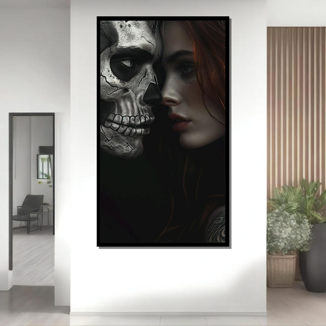 Dark Romance Skull Art Gothic Love Intimate Skeleton Portrait Mysterious Couple Wall Print Ready To Hang Artwork